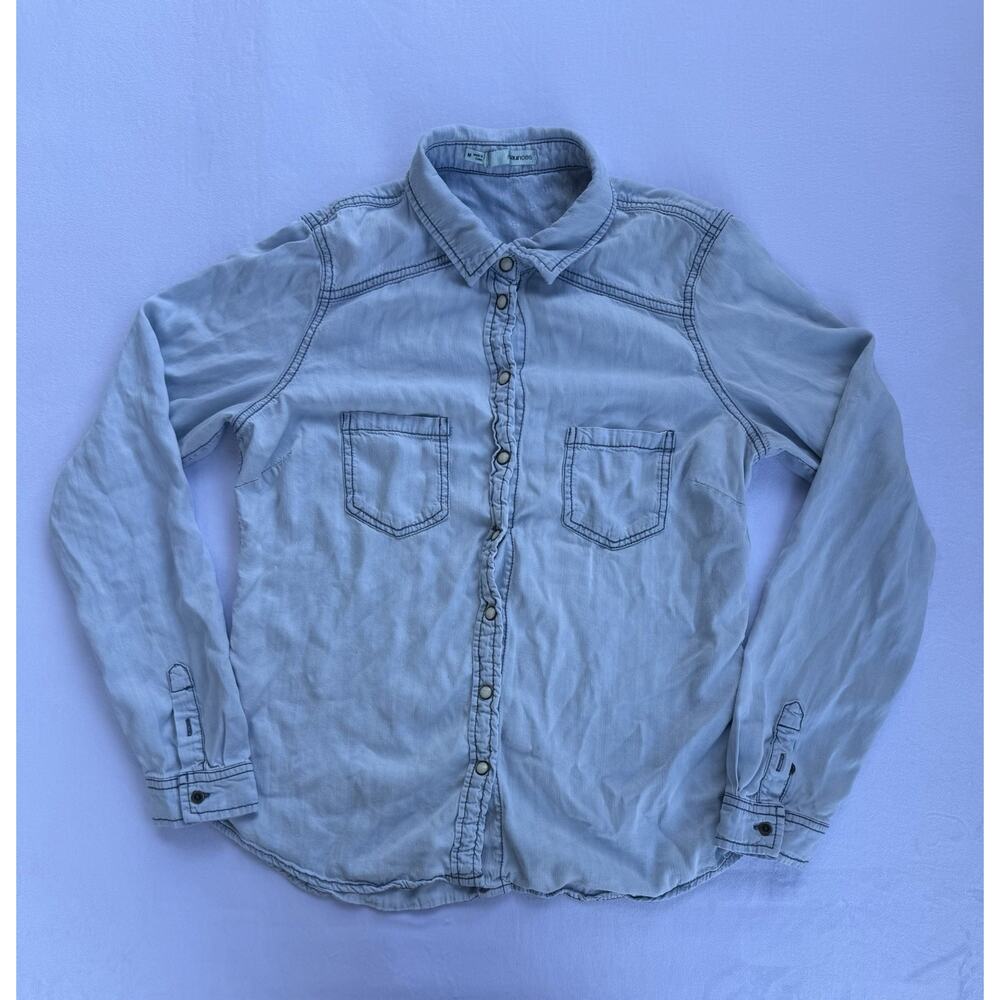 Maurices Women’s Medium Blue Button-Up Shirt Long Sleeve Collared Top
